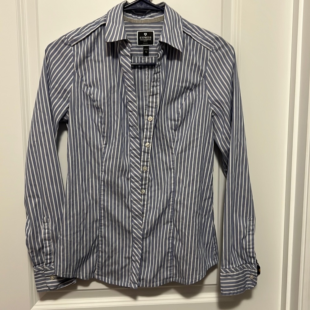 Express XS Blue and White striped button down shirt